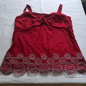 LOFT Red Camisole with Floral Embroidery